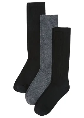 Calcetines hasta la rodilla (3 unidades) de algodón orgánico con estructura acanalada Negro-gris pizarra